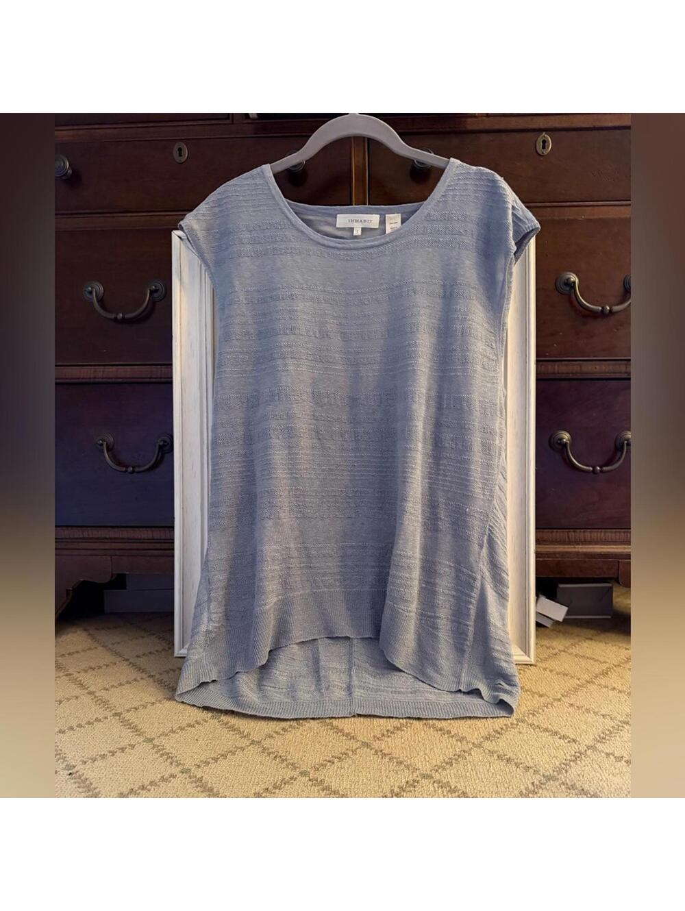 Inhabit crew neck sleeveless linen sweater in slate blue S